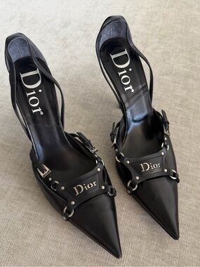 Dior Bondage Black Pointed-Toe Slingback Heels 2003 Galliano